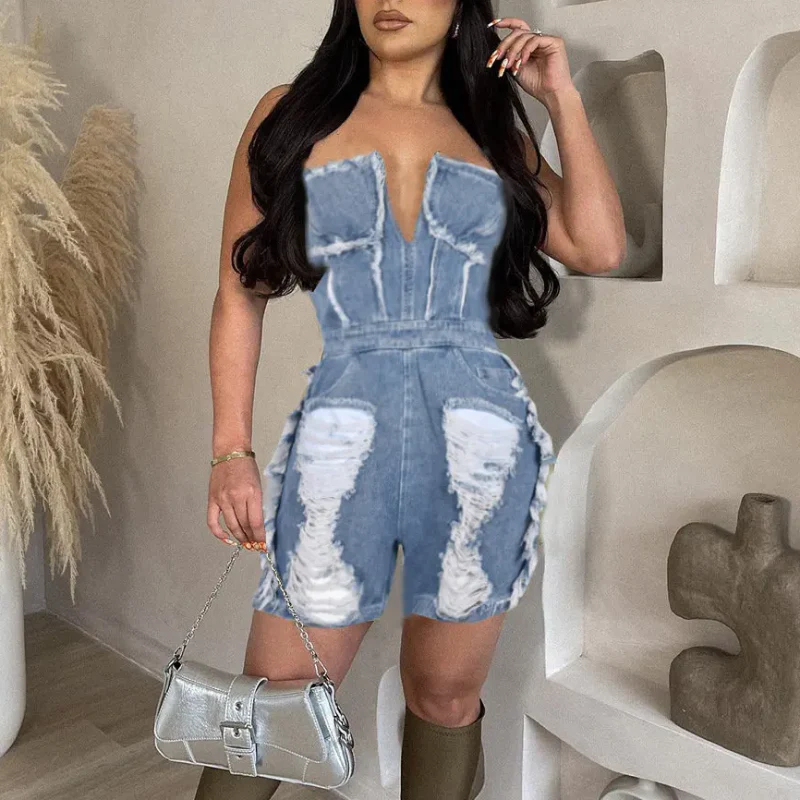 Amira Sexy Denim Jumpsuit - Image 2