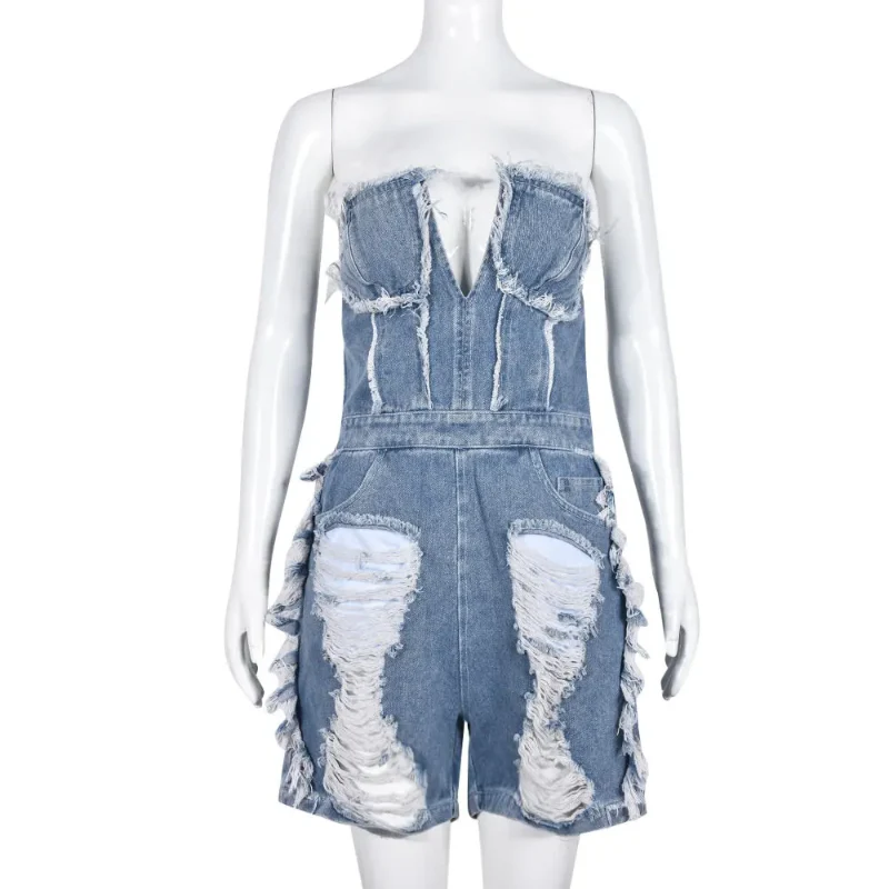 Amira Sexy Denim Jumpsuit - Image 3