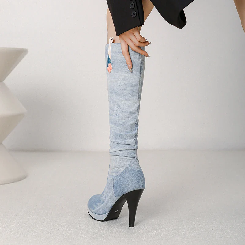 Beneto Denim Zipper Boots - Image 5