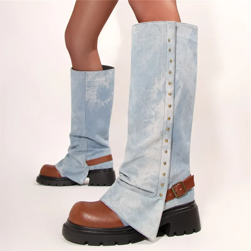 Brithany Chunky Denim Boots - Image 7