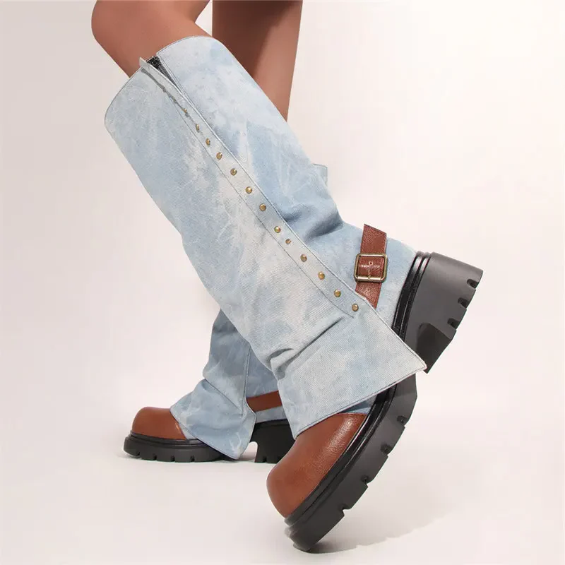 Brithany Chunky Denim Boots - Image 9