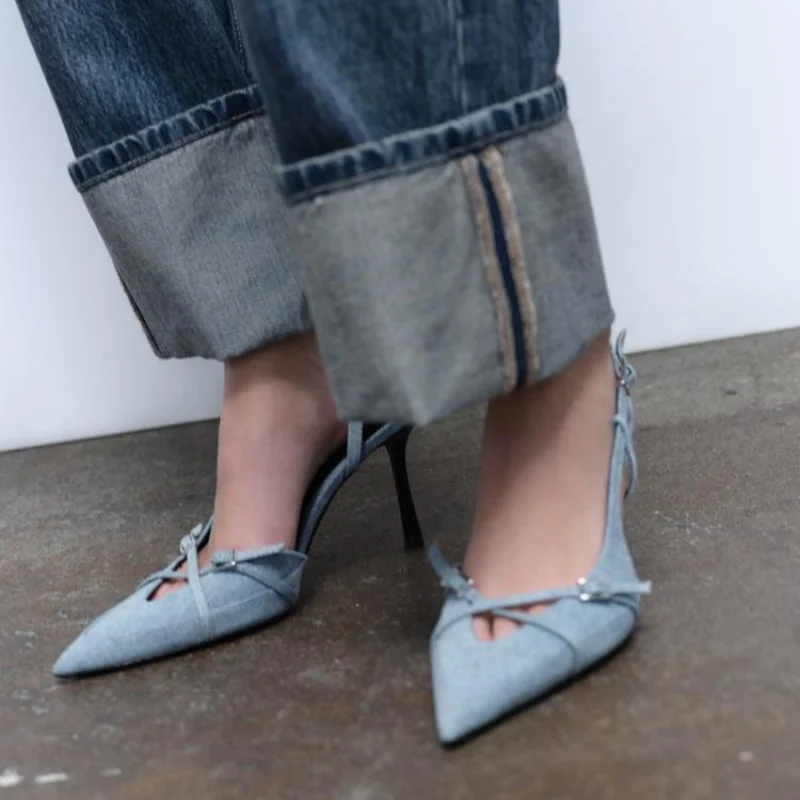 Carmen Slingback Denim Heels - Image 4
