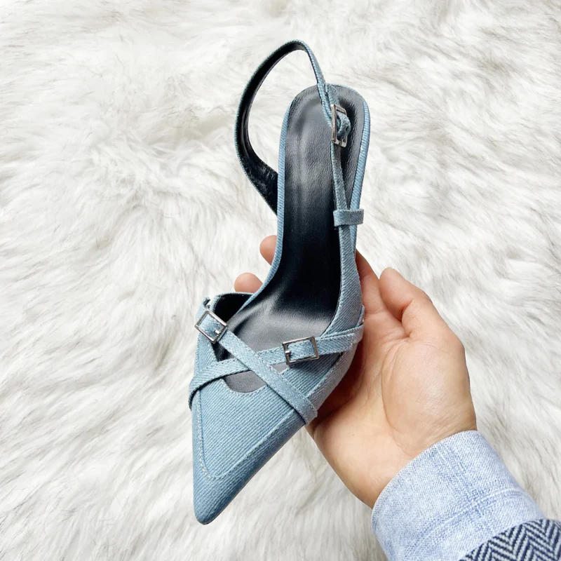 Carmen Slingback Denim Heels - Image 6