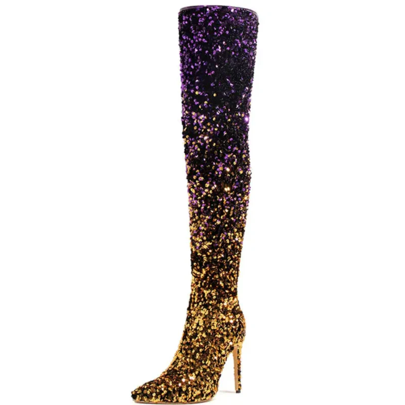 Celebrity Sexy Sequin High Boots - Image 3