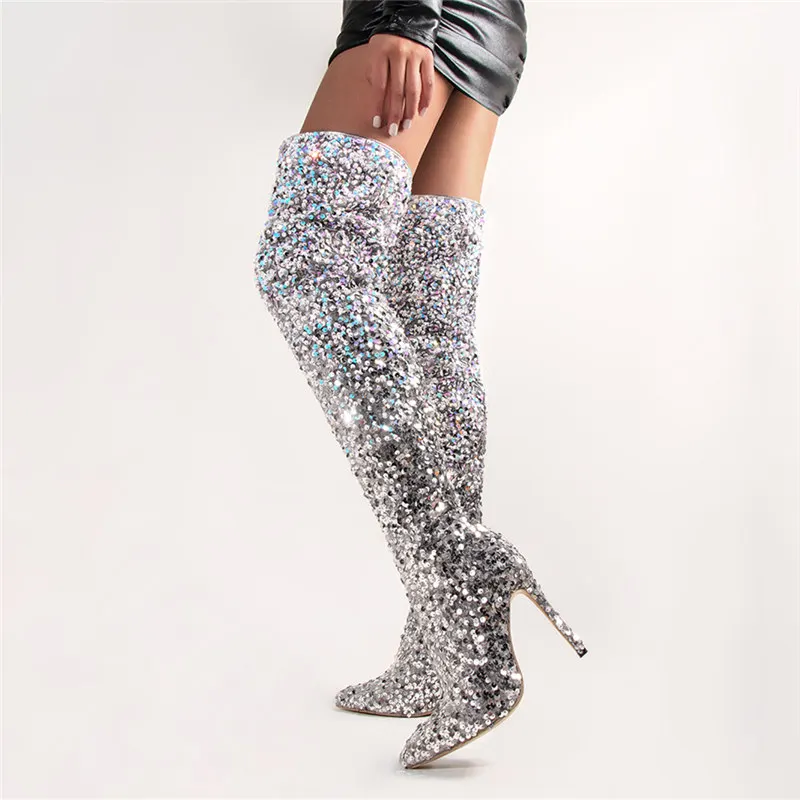 Celebrity Sexy Sequin High Boots - Image 5
