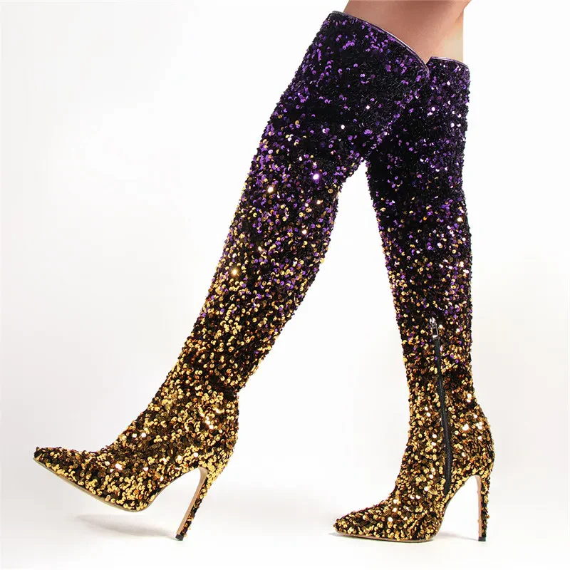 Celebrity Sexy Sequin High Boots - Image 6