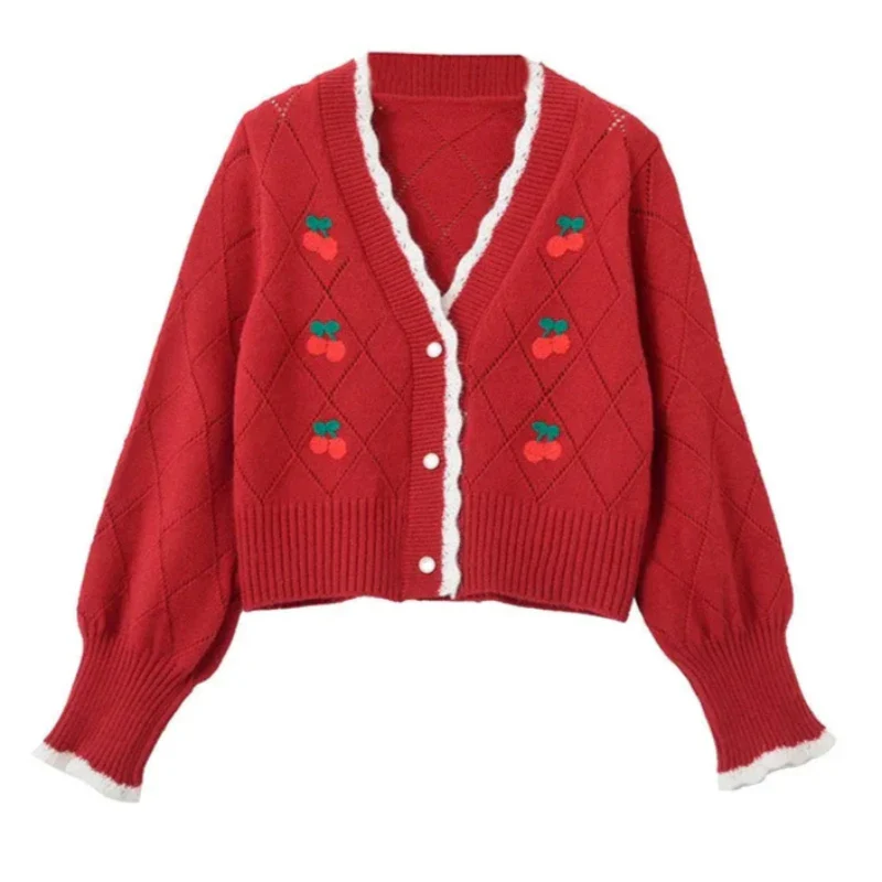 Charming Cherry Knit Cardigan - Image 3