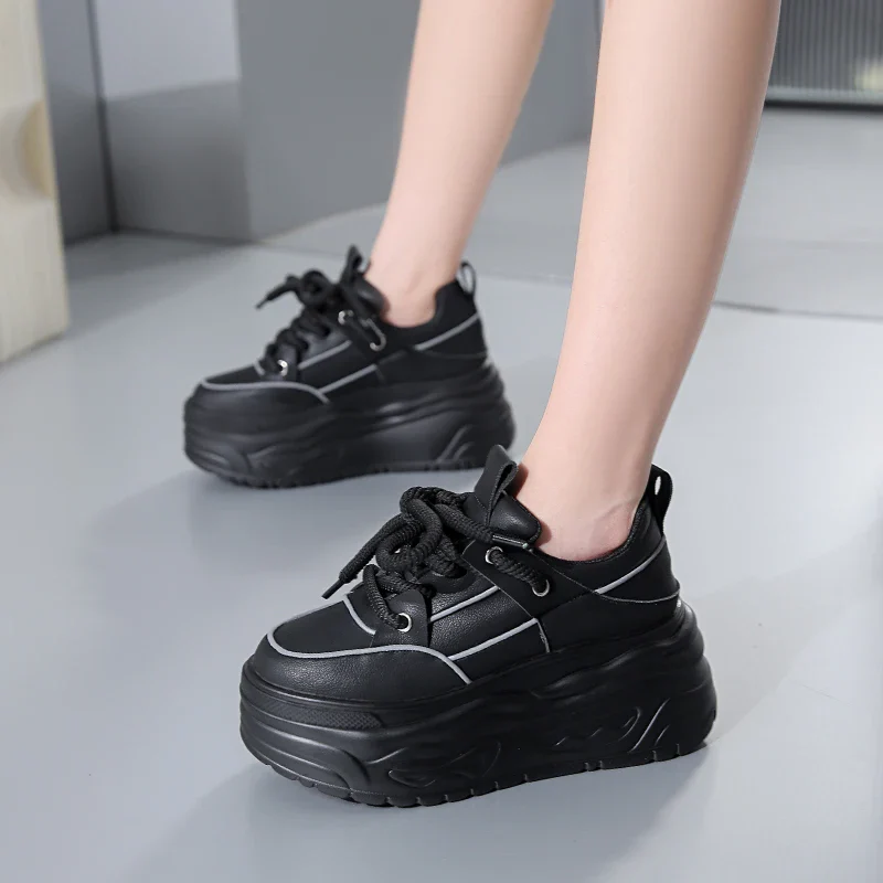 Contrast Trim Lace-Up Platform Sneakers - Image 3