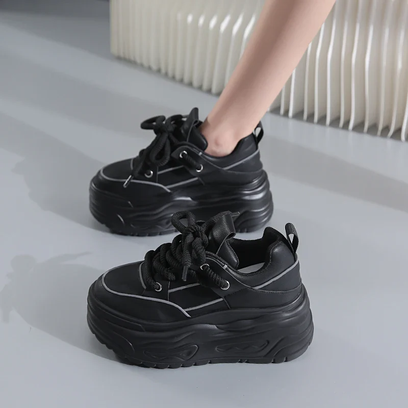 Contrast Trim Lace-Up Platform Sneakers - Image 7