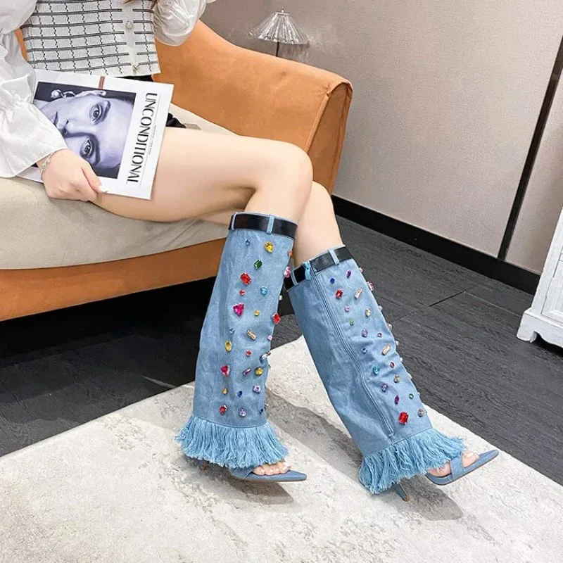 Crystal Diva Denim Heels - Image 3