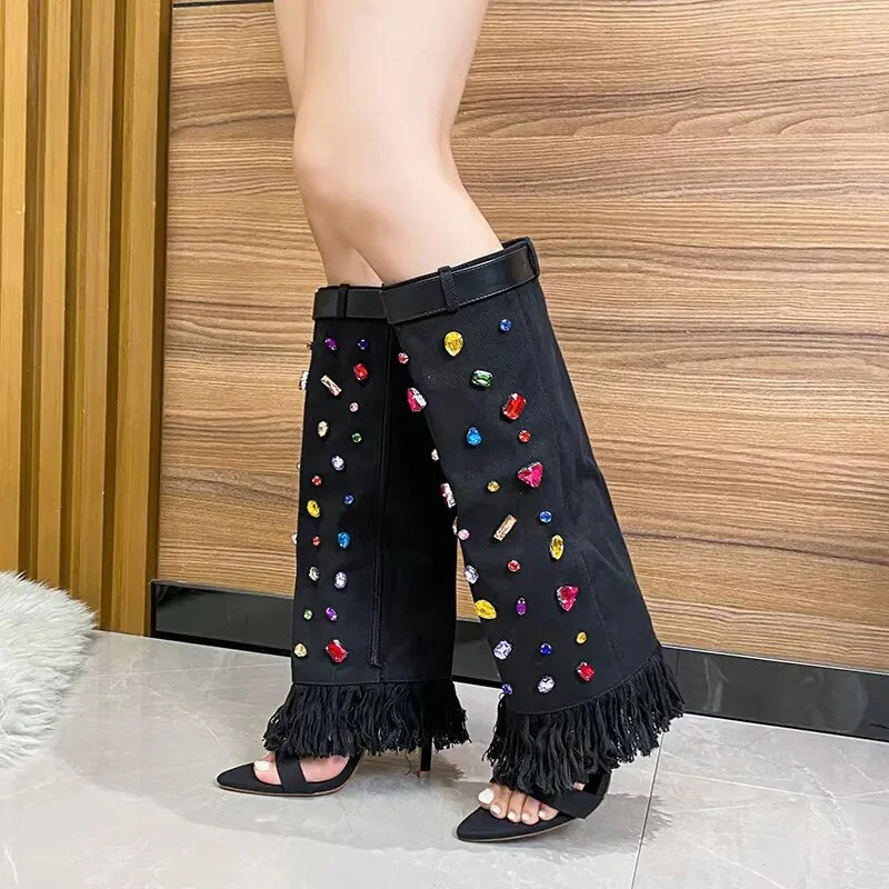 Crystal Diva Denim Heels - Image 6