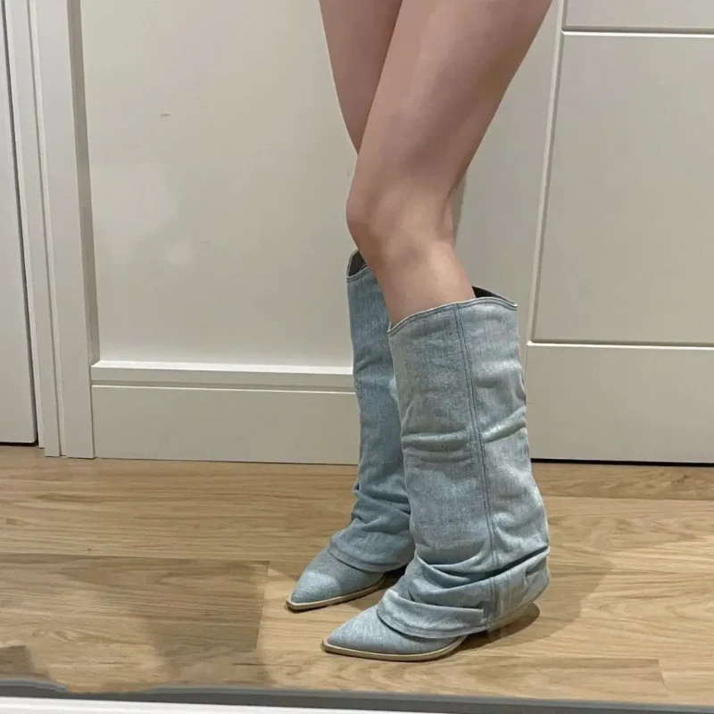 Daring Denim Drape Boots - Image 2
