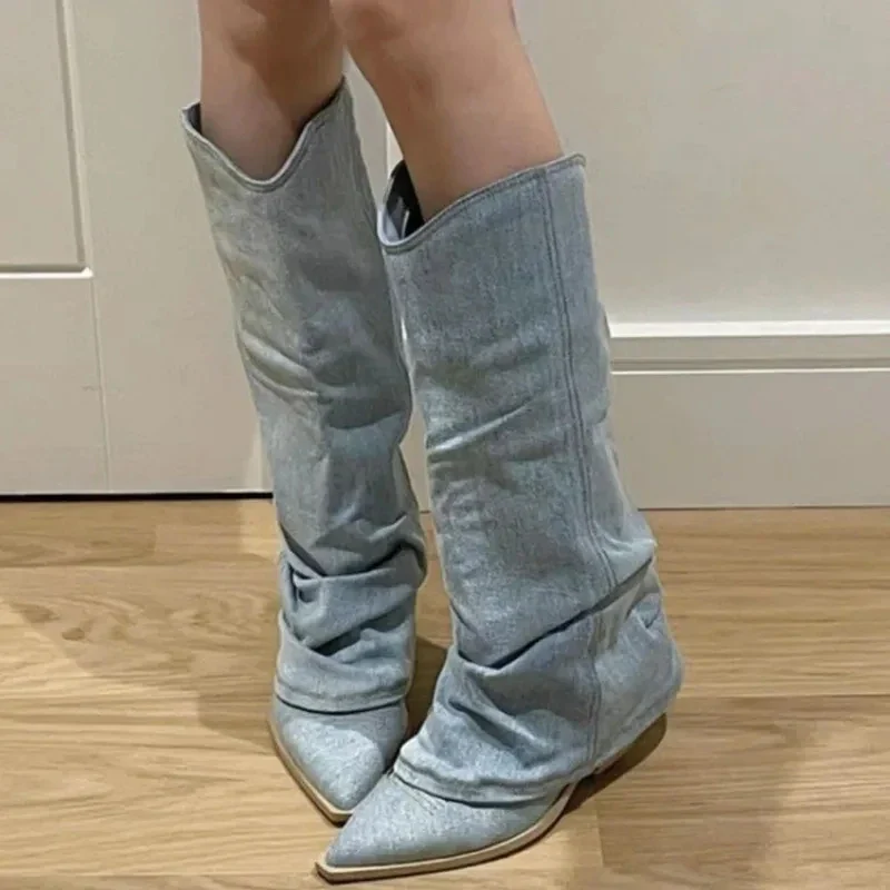 Daring Denim Drape Boots - Image 4