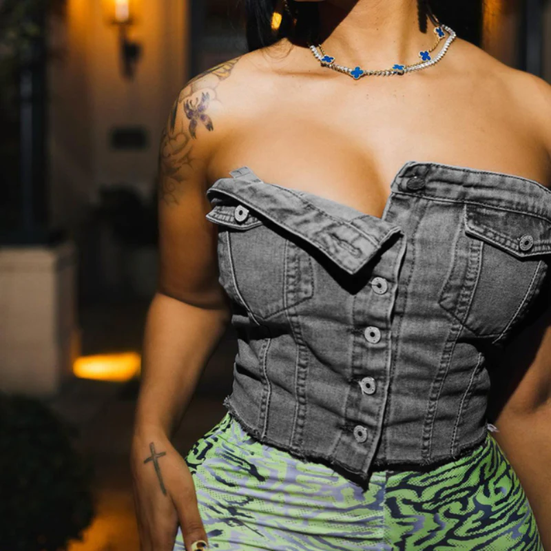 Geneva Denim Crop Top - Image 2