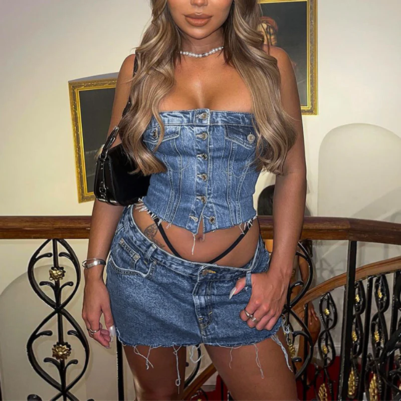Geneva Denim Crop Top - Image 3