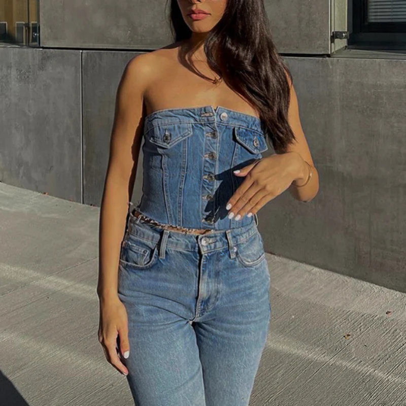Geneva Denim Crop Top - Image 4