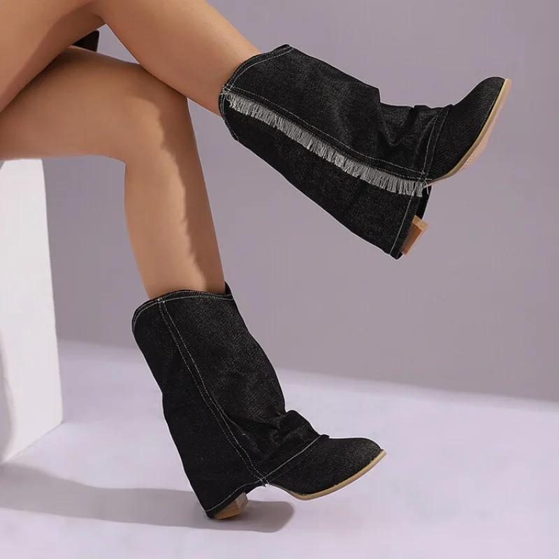 GlamStride Denim Boots - Image 8