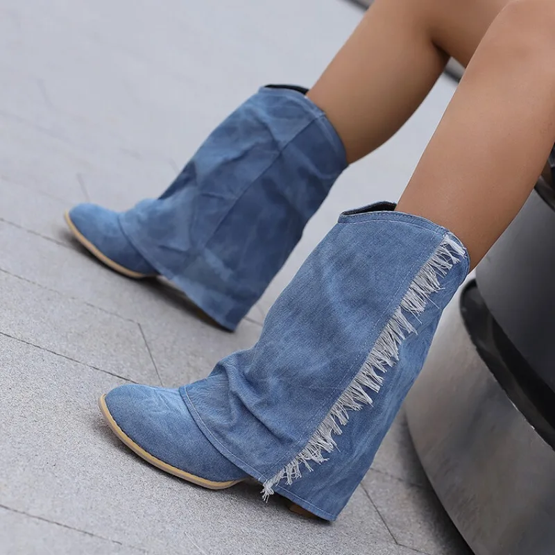 GlamStride Denim Boots - Image 9