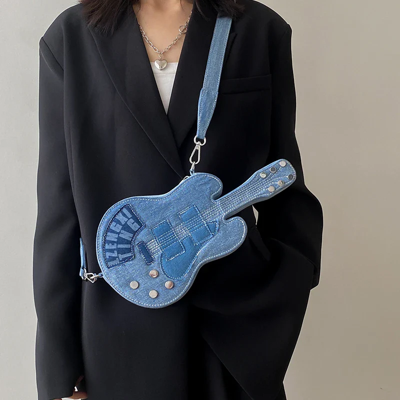 Guitar Denim Shoulder Bag - Image 3