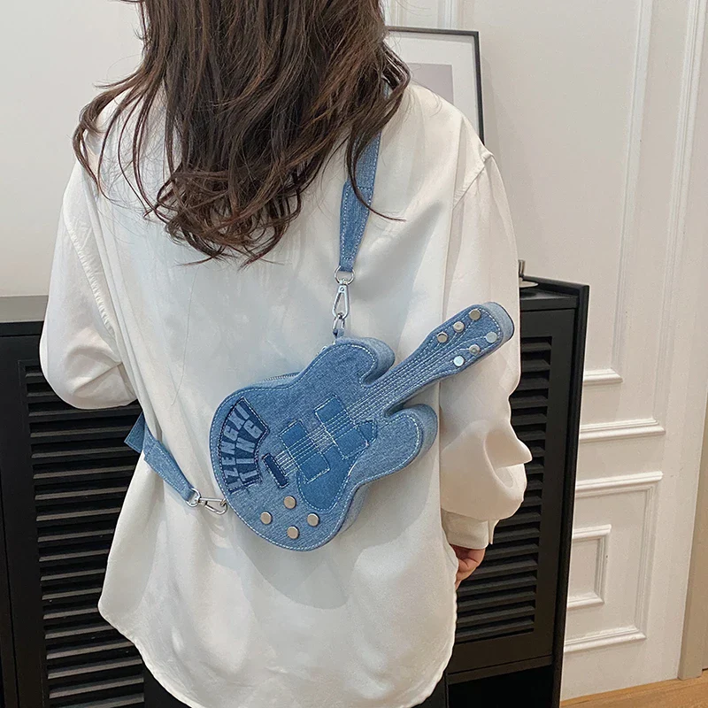 Guitar Denim Shoulder Bag - Image 4