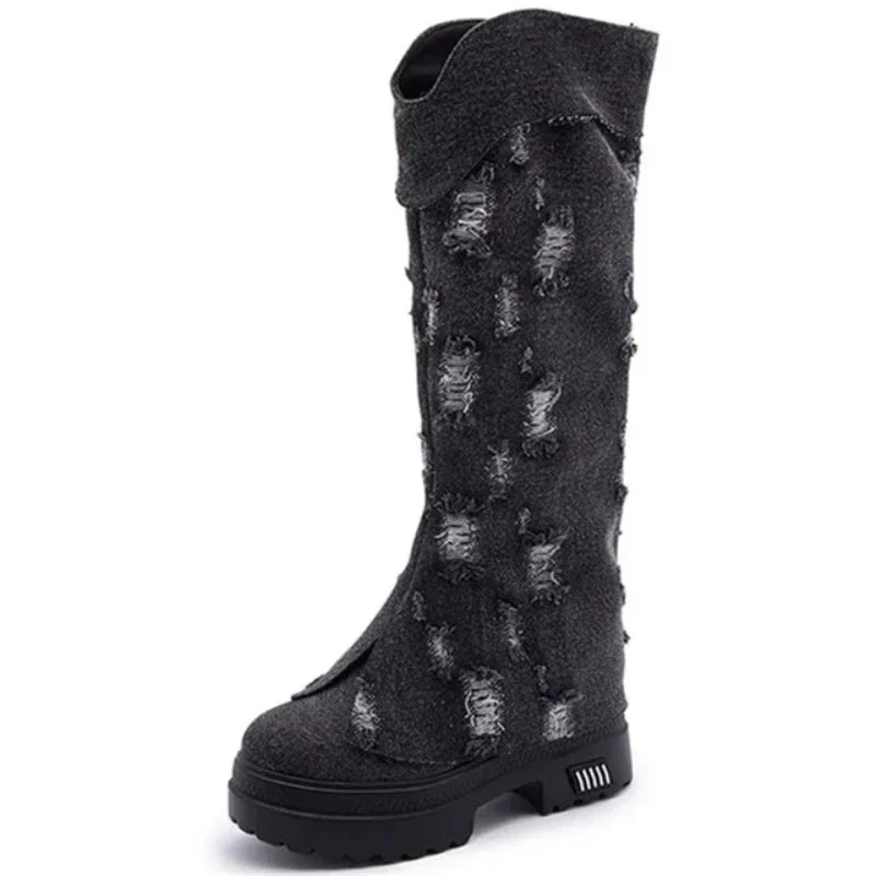 Kiara Knee High Denim Boots - Image 2