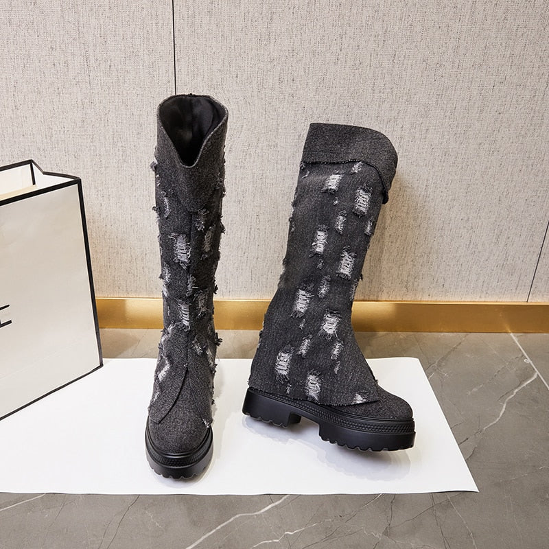Kiara Knee High Denim Boots - Image 6