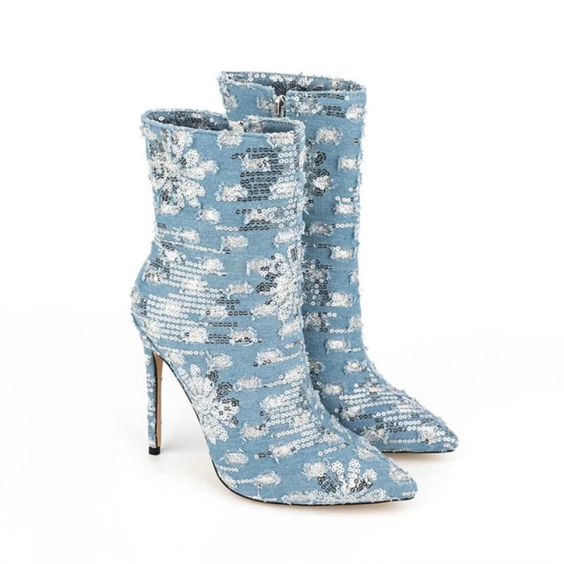 Luna Denim High Heels - Image 6