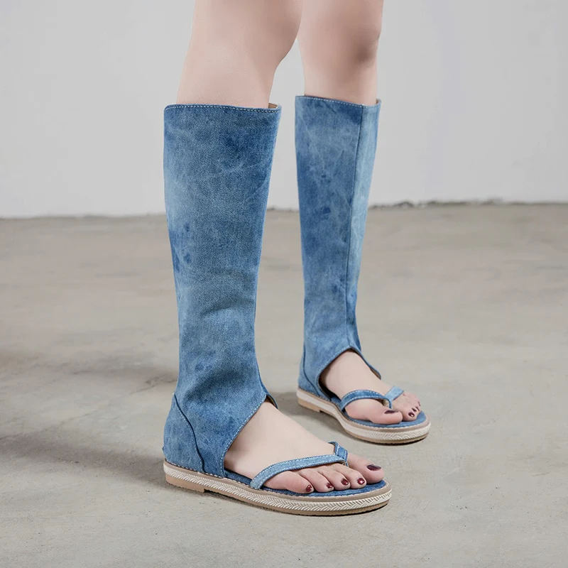 Olivia Denim Gladiator Sandals - Image 5