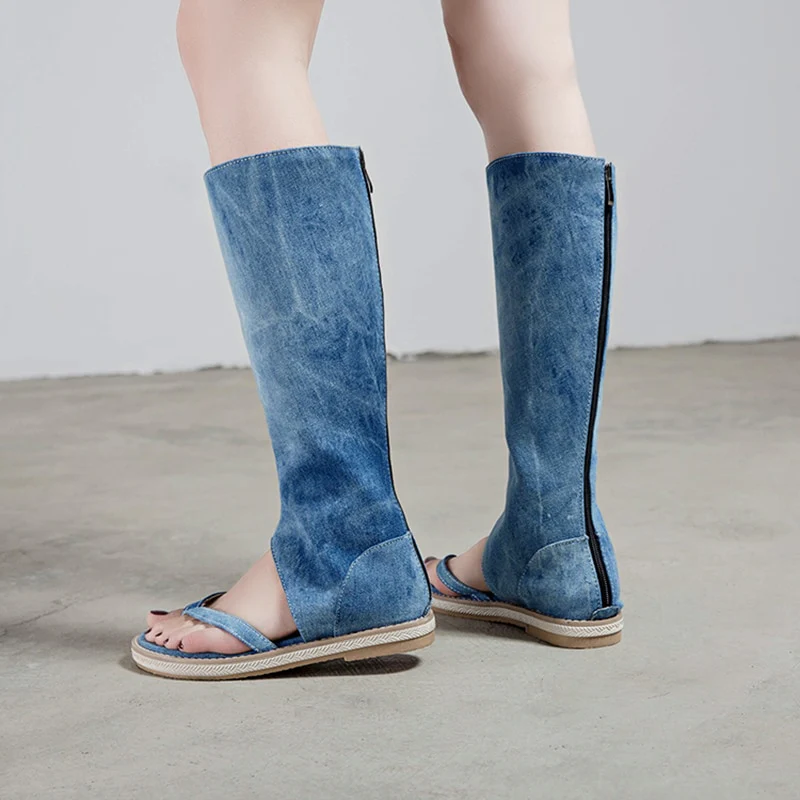 Olivia Denim Gladiator Sandals - Image 9