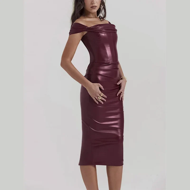 Rosy Sexy Leather Dress - Image 2