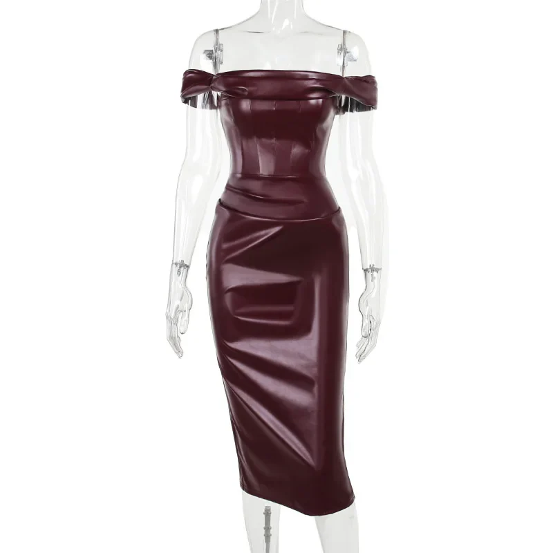 Rosy Sexy Leather Dress - Image 4