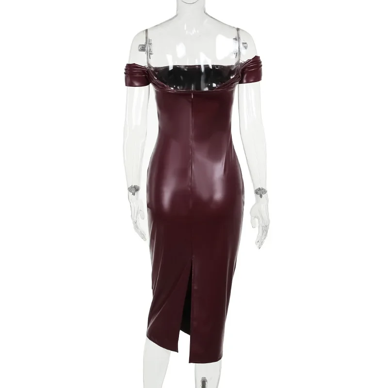 Rosy Sexy Leather Dress - Image 5