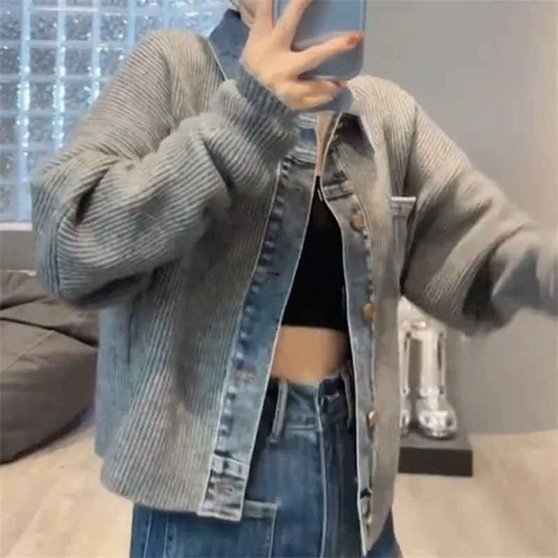Textured Knit Denim Jacket - Image 4