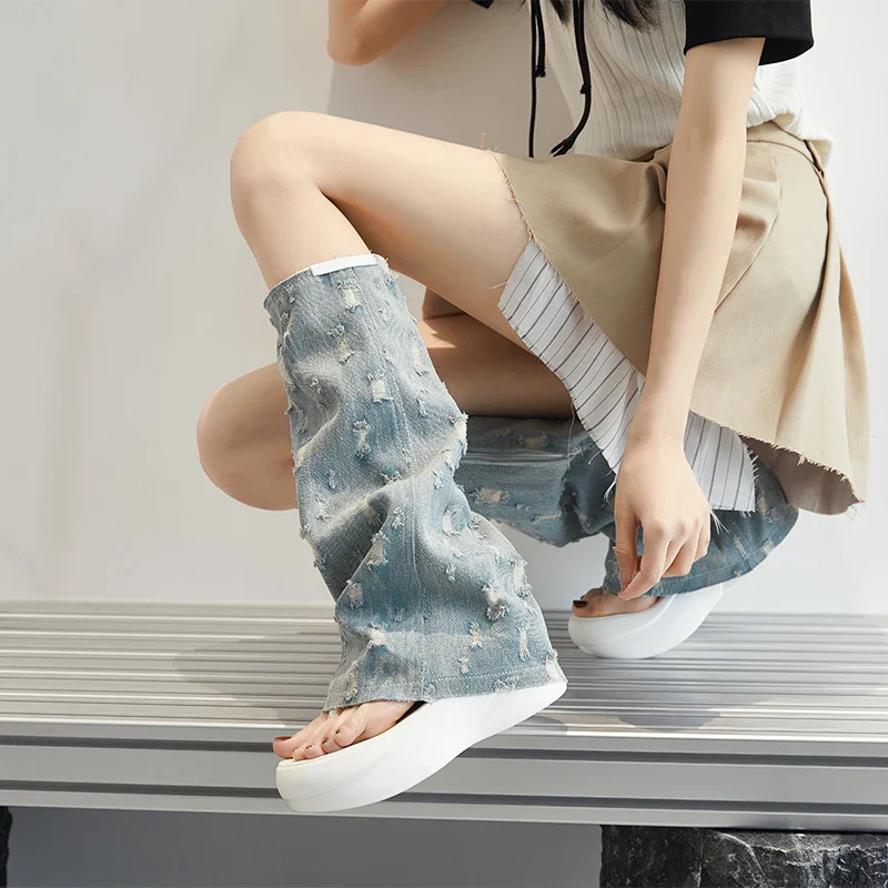Trendy Trek Denim Platform Sandals - Image 4