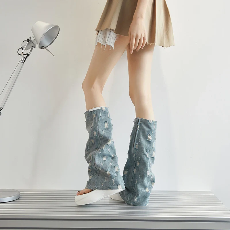 Trendy Trek Denim Platform Sandals - Image 6