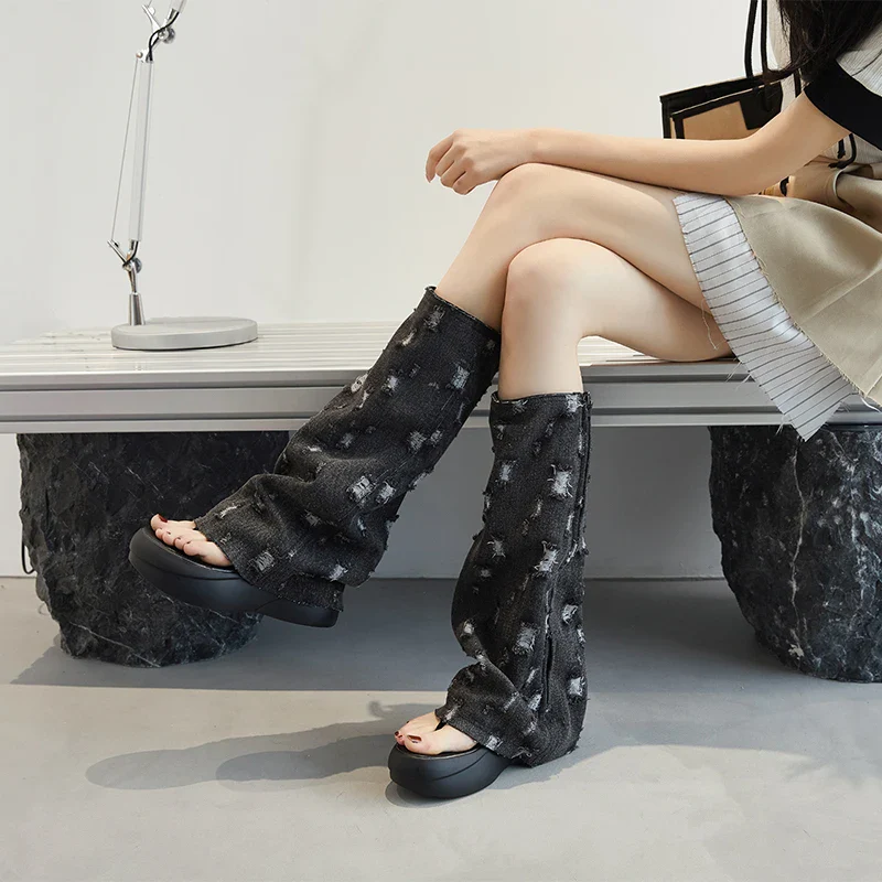 Trendy Trek Denim Platform Sandals - Image 7