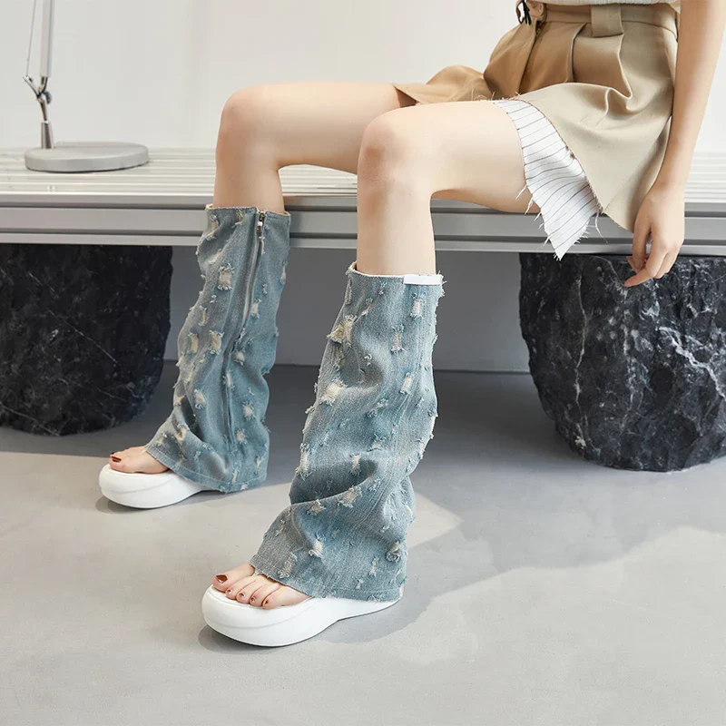 Trendy Trek Denim Platform Sandals - Image 8