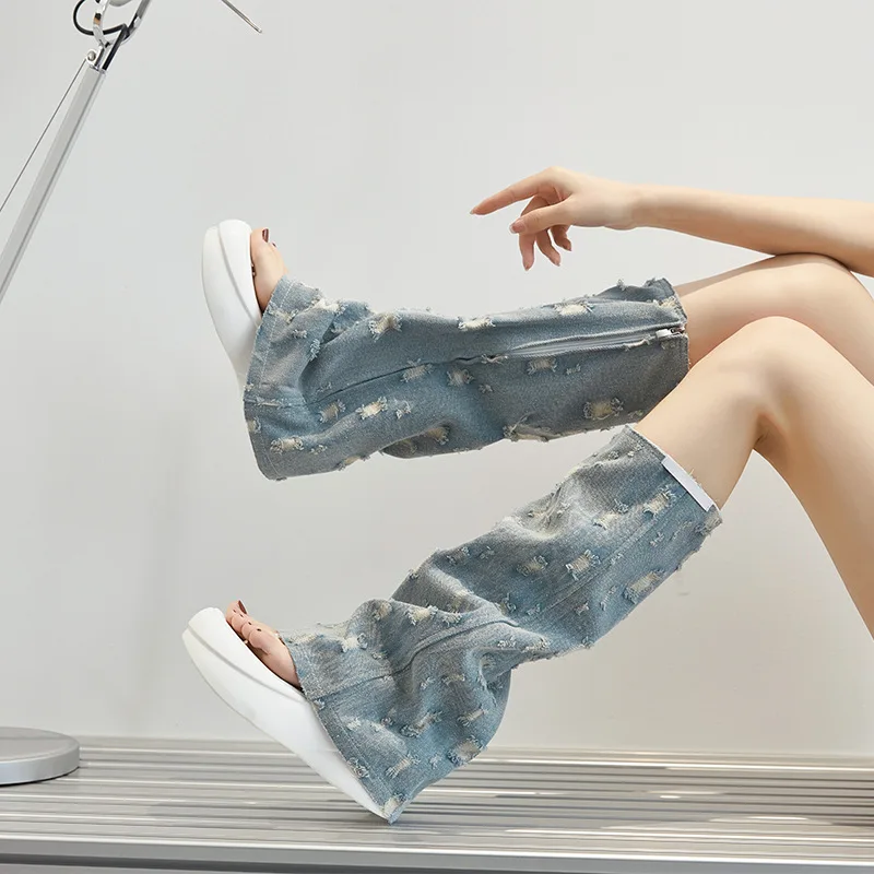 Trendy Trek Denim Platform Sandals - Image 9