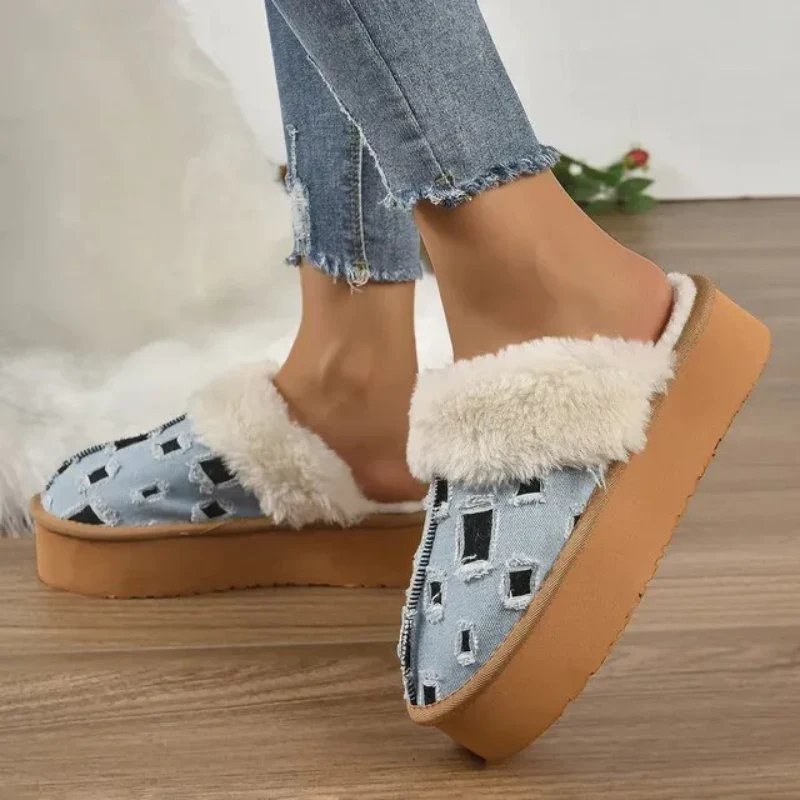 Villa Denim Fur Slippers - Image 3
