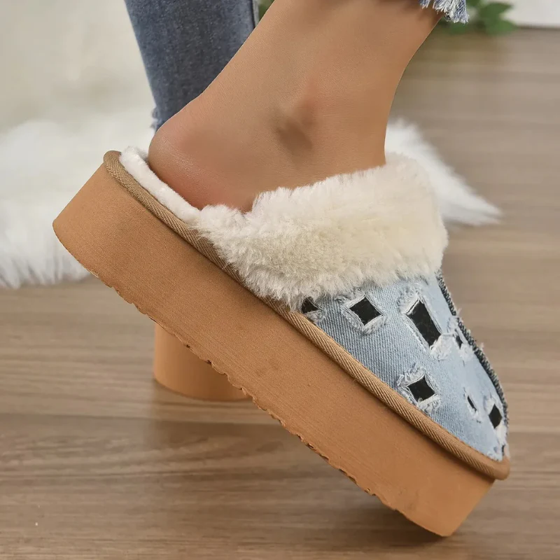 Villa Denim Fur Slippers - Image 4